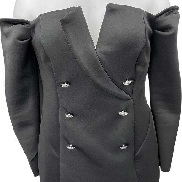 ASOS Black Off The Shoulder Tux Double Breasted Long Sleeve Sheath Mini Dress 16 - Picture 4 of 6